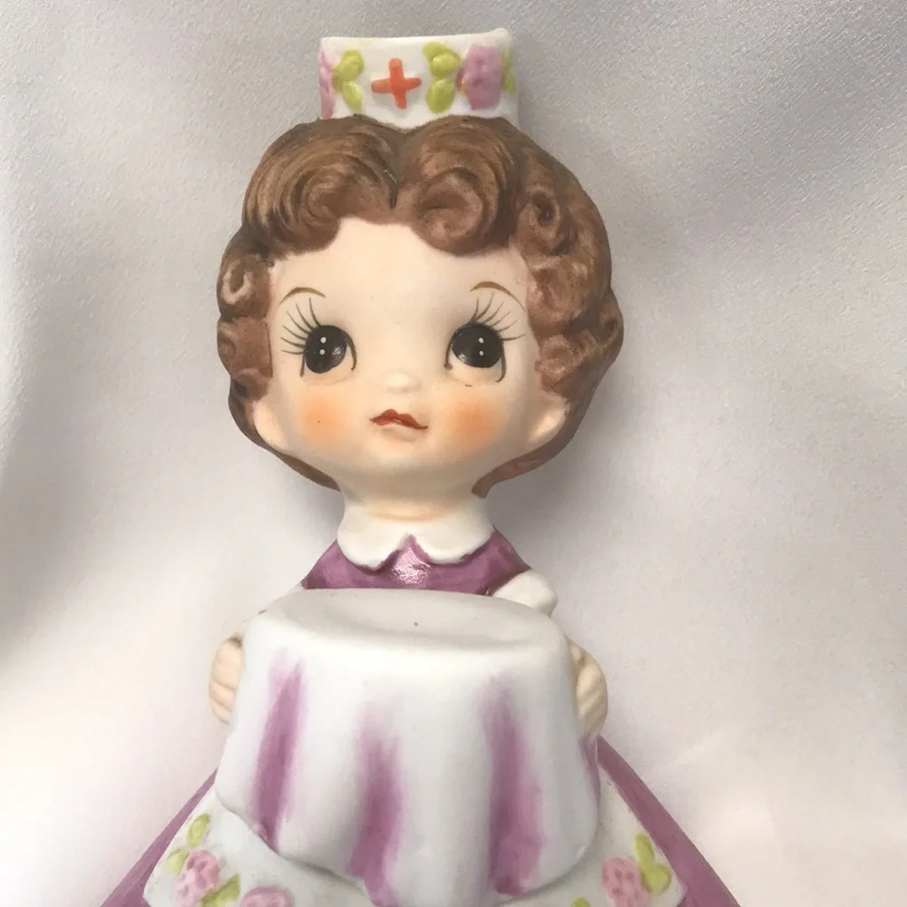 Vintage Josef Originals Red Cross Nurse Holding Covered Pan Bisque Figurine J111